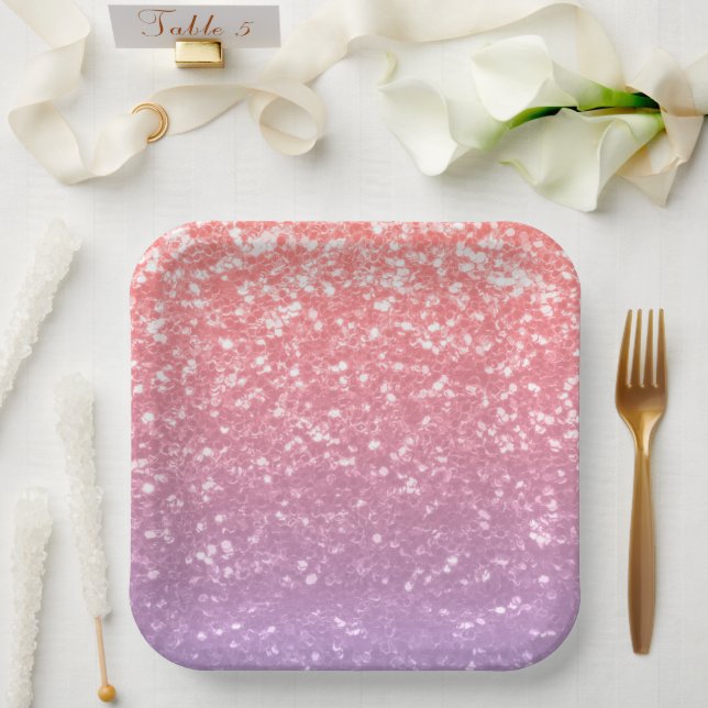 Rose pink purple lavender faux sparkles glitters paper plates (Wedding)