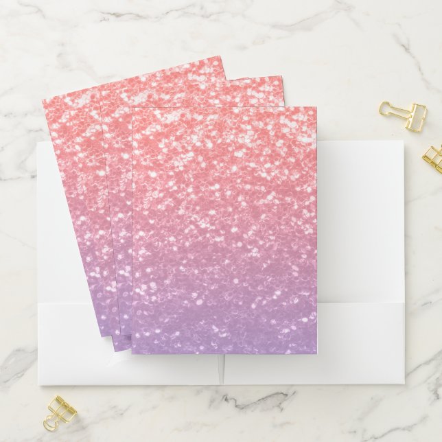Rose pink purple lavender faux sparkles glitters pocket folder (In Situ)