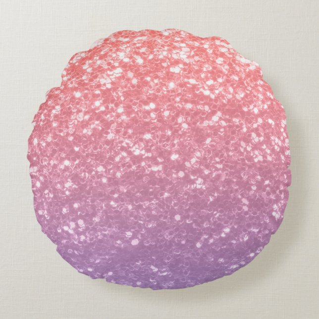 Rose pink purple lavender faux sparkles glitters round pillow (Front)