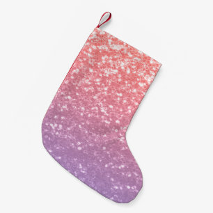 Rose pink purple lavender faux sparkles glitters small christmas stocking