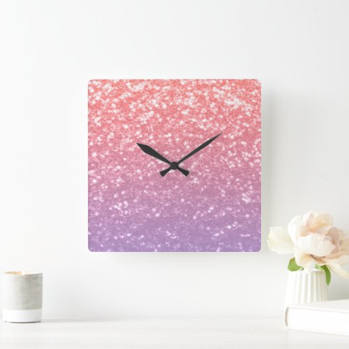Rose pink purple lavender faux sparkles glitters square wall clock