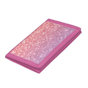 Rose pink purple lavender faux sparkles glitters tri-fold wallet
