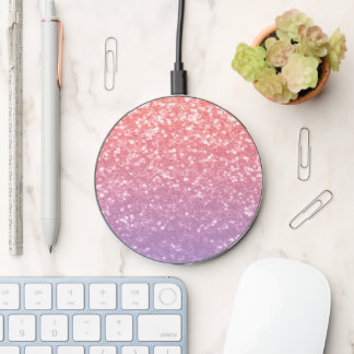 Rose pink purple lavender faux sparkles glitters wireless charger
