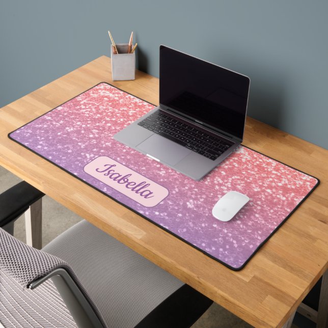 Rose pink purple lavender sparkles Custom Name Desk Mat (Office 2)