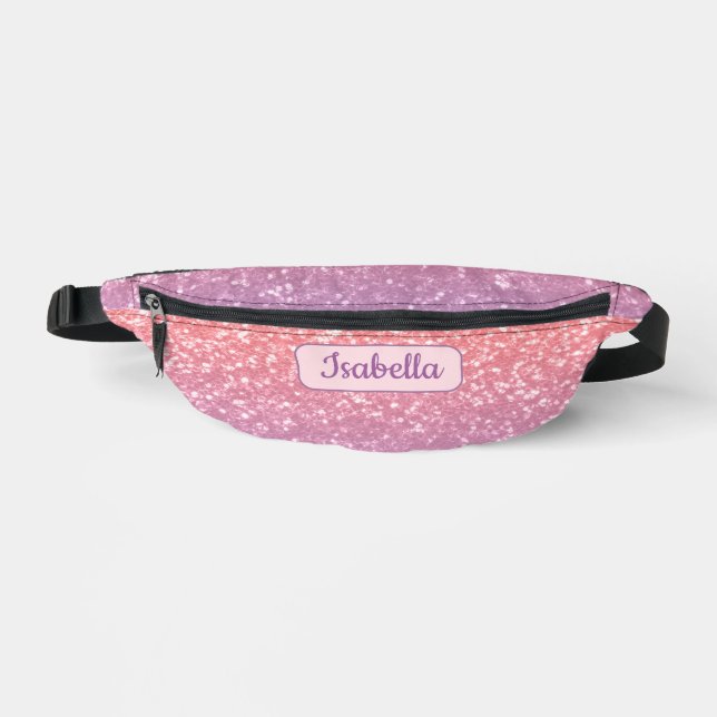 Rose pink purple lavender sparkles Custom Name Fanny Pack (Front)
