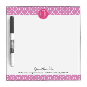 Rose Pink Quatrefoil with Custom Monogram Dry-Erase Board