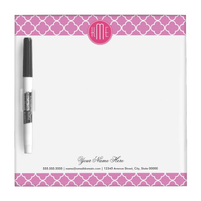 Rose Pink Quatrefoil with Custom Monogram Dry-Erase Board (Front)