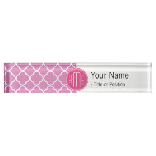 Rose Pink Quatrefoil with Custom Monogram Nameplate