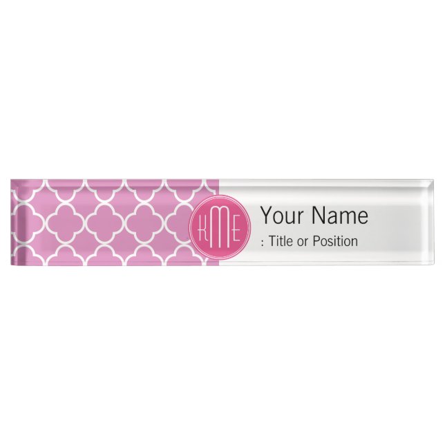 Rose Pink Quatrefoil with Custom Monogram Nameplate (Front)