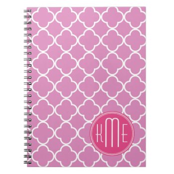 Rose Pink Quatrefoil With Custom Monogram Notebook by ZeraDesign at Zazzle
