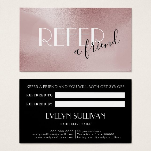 Rose pink referral card (Front & Back)