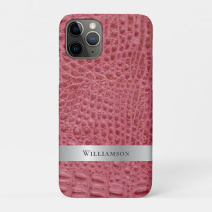 Rose Pink Reptile Digital Leather Silver Metal iPhone 11 Pro Case