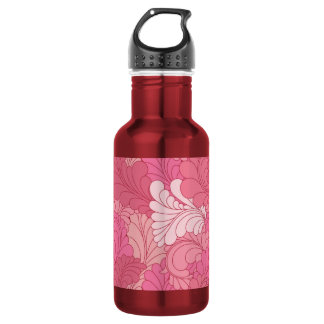 Rose Pink Retro Floral Paisley Feathers Water Bottle
