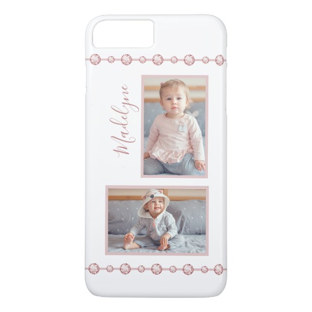 Rose Pink Rhinestone Name Photo Case-Mate iPhone Case (Back)