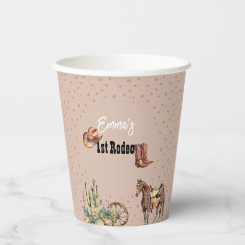 Rose Pink Rodeo Western Cowgirl 1st Birthday Paper Cups