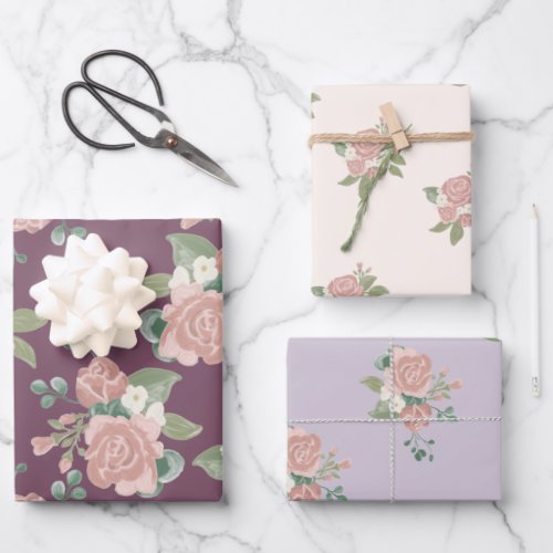Rose Pink Romantic Botanical Sweet Wrapping Paper Sheets