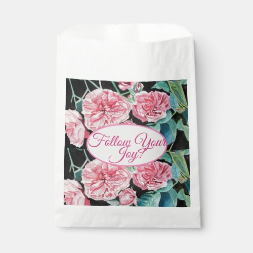 Rose Pink Roses floral Follow Your Joy Pattern Favor Bag