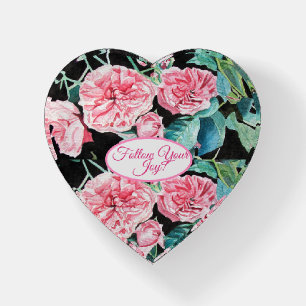 Rose Pink Roses floral Follow Your Joy Pattern Paperweight