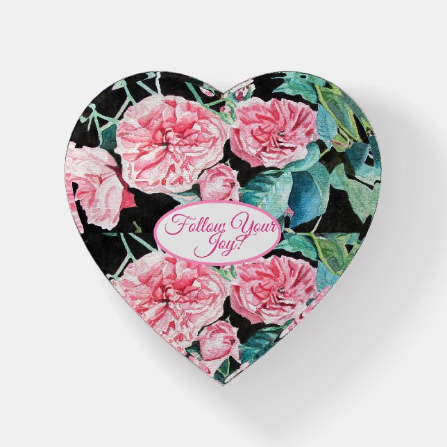 Rose Pink Roses floral Follow Your Joy Pattern Paperweight (Front)