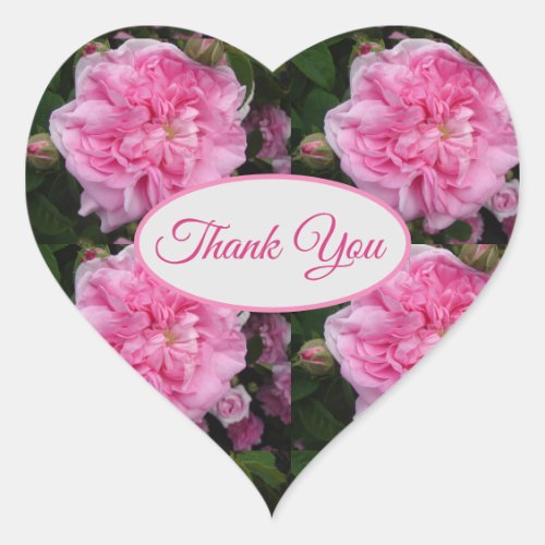 Rose Pink Roses floral Thank You Pattern Heart Sti Heart Sticker