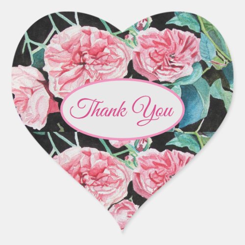 Rose Pink Roses floral Thank You Pattern Heart Sticker