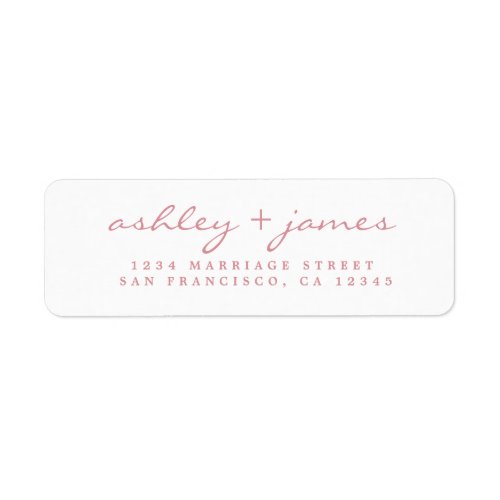 Rose Pink Script Elegant Wedding Return Address Label