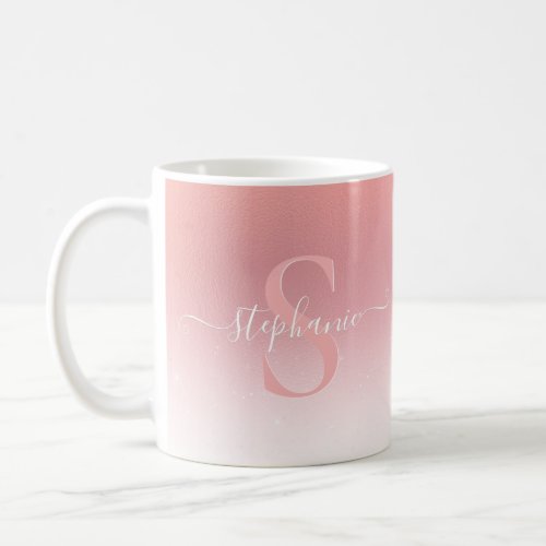 Rose Pink Shimmer Glitter Girly Monogrammed Coffee Mug