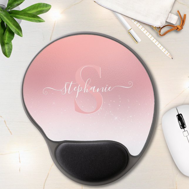 Rose Pink Shimmer Glitter Sparkle Monogrammed Gel Mouse Pad (Creator Uploaded)