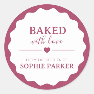 Rose Pink Simple Baked With Love Scallop Sticker