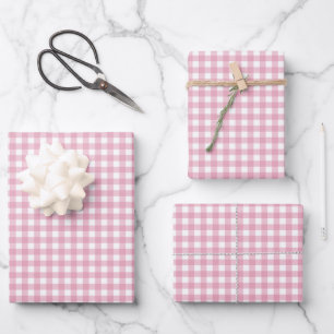 Rose Pink Simple Plaid Wrapping Paper Sheets