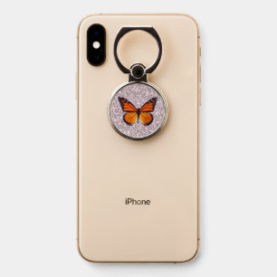Rose Pink Sparkle Glitter Monarch Butterfly Phone Ring Stand