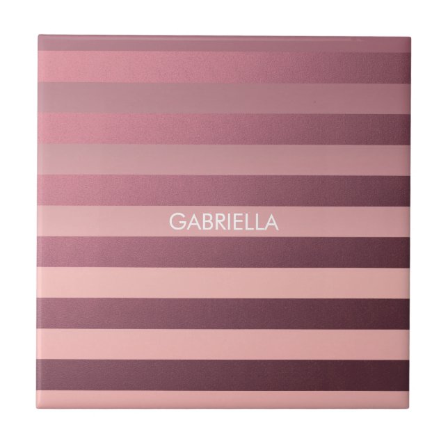Rose Pink Stripes Ceramic Tile (Front)