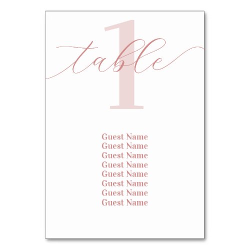 Rose Pink Table Number Wedding Seating Chart