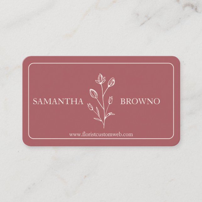Rose Pink Terracotta Beige Framed Flower Business Card (Front)