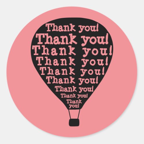 Rose Pink Thank You Word Art Hot Air Balloon  Classic Round Sticker