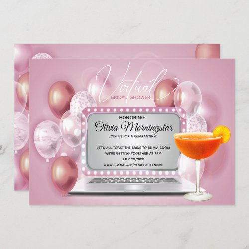 Rose Pink Virtual Bridal Shower Quarantini Invitation