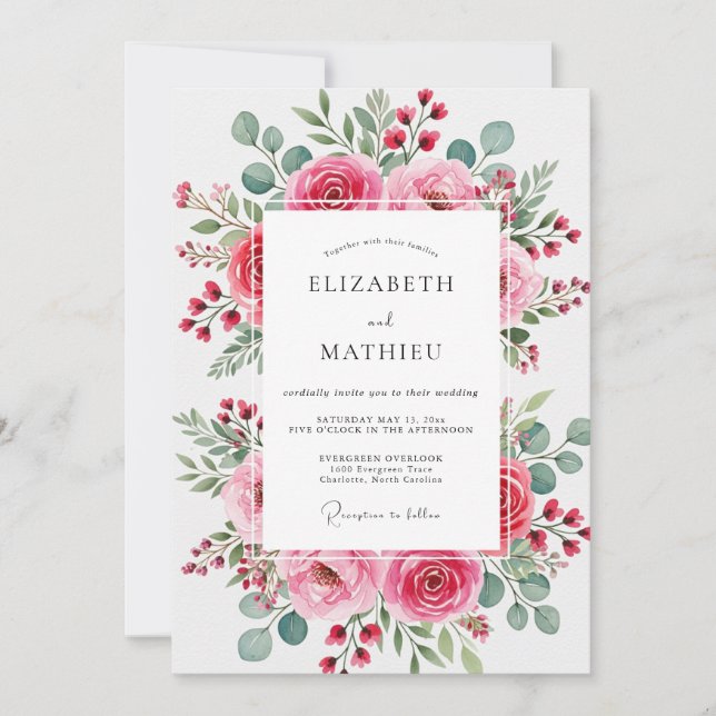 Rose Pink Vivid Spring Wedding Invitation (Front)