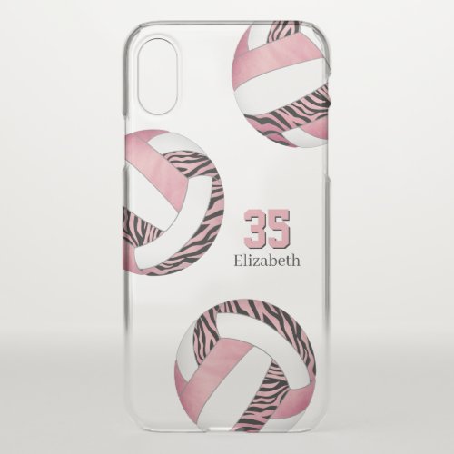Rose pink w zebra pattern girly volleyball iPhone XS case