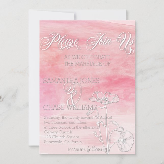 ROSE PINK WATERCOLOR MODERN WEDDING INVITATION (Front)