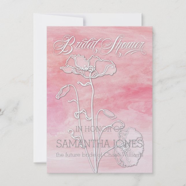 ROSE PINK WATERCOLOR POPPIES BRIDAL SHOWER INVITE (Front)