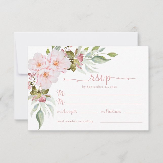 Rose Pink Watercolor Wedding RSVP Response Card (Front)