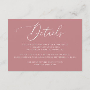 Rose Pink Wedding Hotel Details Accommodation Enclosure Card
