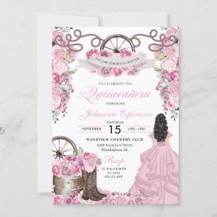 Rose Pink Western Ranchero Quinceanera Invitation