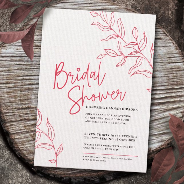 Rose pink white branch of leaves bridal shower invitation (Creator Uploaded)
