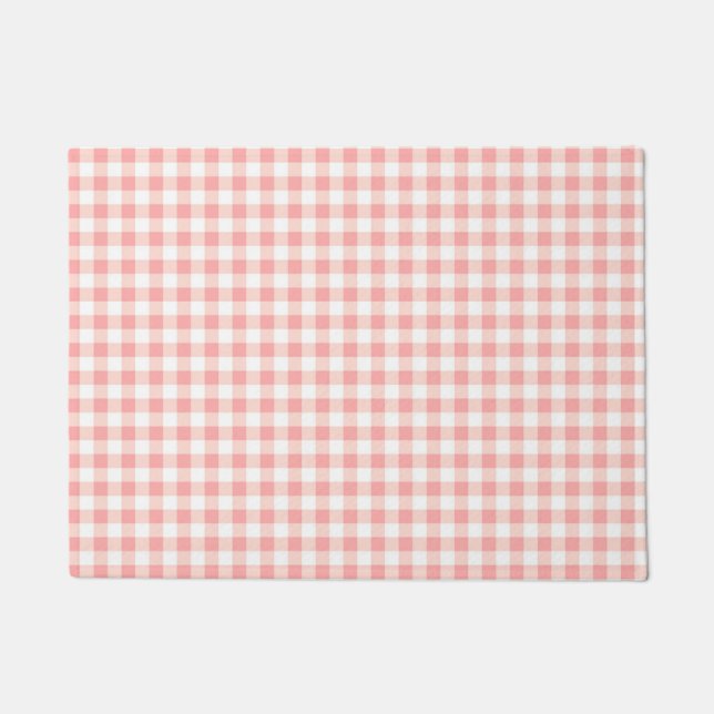 Rose Pink White Gingham Check Plaid Checkerboard Doormat (Front)