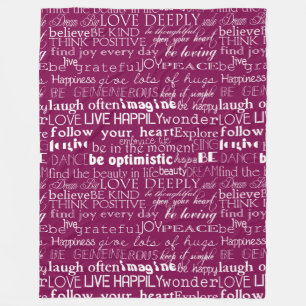 Rose Pink White Inspirational Words Christmas Fleece Blanket