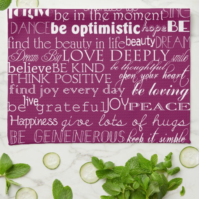Rose Pink White Inspirational Words Christmas Kitchen Towel (Folded)