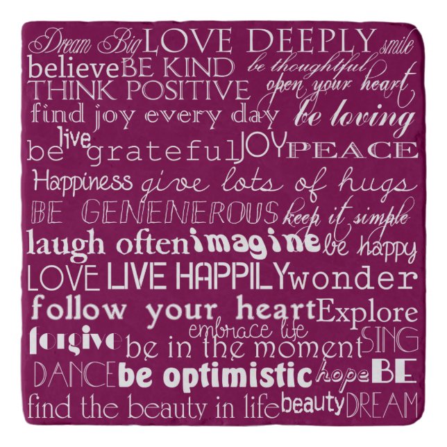 Rose Pink White Inspirational Words Christmas Trivet (Front)