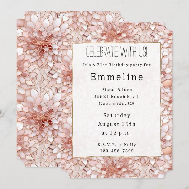 Rose Pink White Petals Floral Invitation (Front/Back)