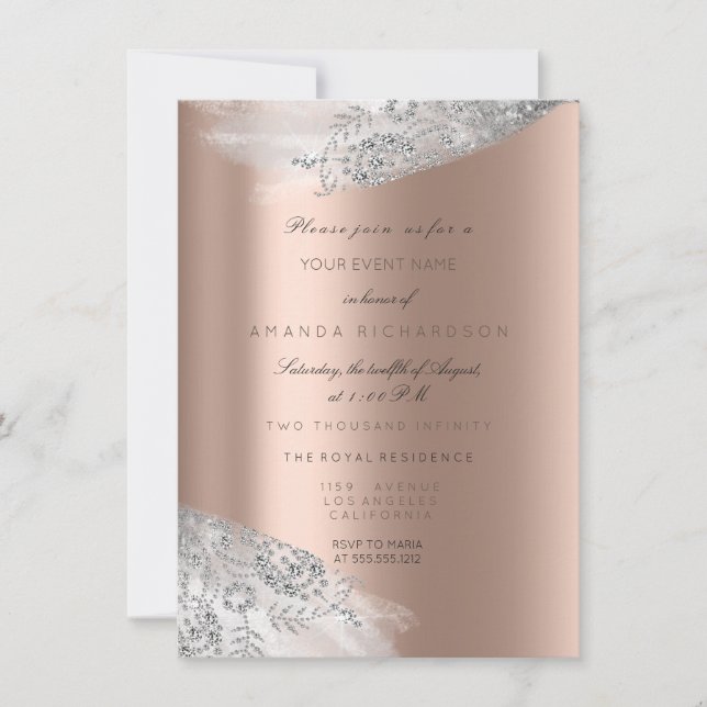 Rose Pink White Sweet 16th Bridal Silver Gray Invitation (Front)